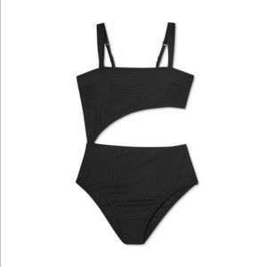 Black Open Cut One Piece Bathing Suit
